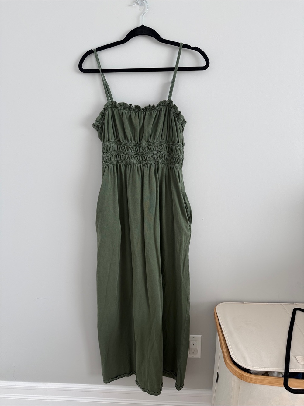 Treasure & Bond Olive Green Smocked Maxi Dress
